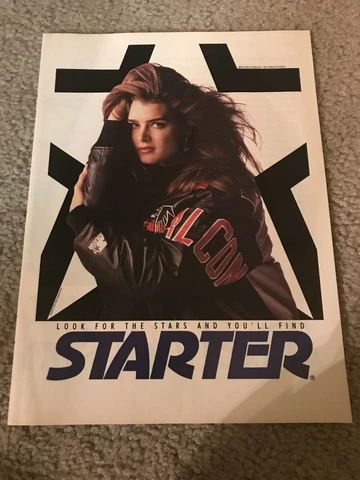 Vintage BROOKE SHIELDS STARTER Poster Print Ad 1990s ATLANTA FALCONS JACKET Cover