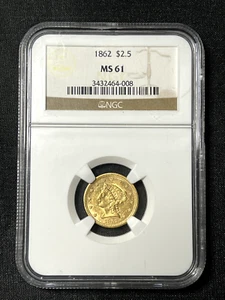 1862 US Gold $2.50 Liberty Head Quarter Eagle - NGC MS 61 - Picture 1 of 4