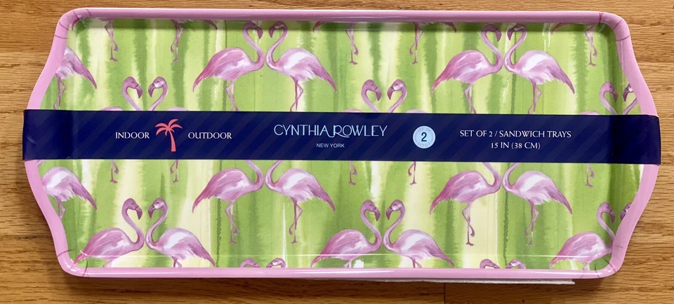 Cynthia Rowley Pink Flamingo Green MELAMINE Serving Tray Platter Set 2 - Image 1 of 1