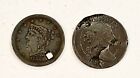 2- Rare Draped Bust Half Cent Copper Coins, 1800,1856- See Other Coins