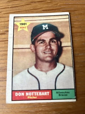 1961 Topps Baseball Don Nottebart Rookie Card #29 Milwaukee Braves VG-EX - Image 1 of 2