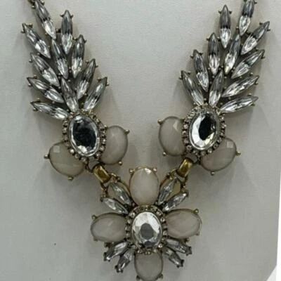J. Crew Navette rhinestone fan shape beige clear statement necklace  - Image 1 of 4