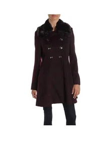 Via Spiga Flare Faux Fur Wool Blend Burgundy Women’s Coat Size 4 NWT - Picture 1 of 12