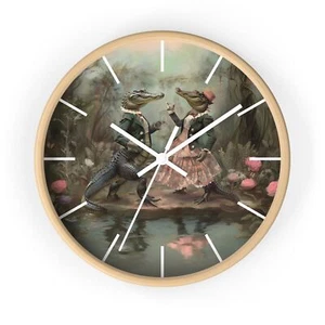 Reloj de pared redondo moderno fantasía cocodrilo reloj analógico silencioso marco de madera de 10  - Imagen 1 de 4