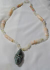Unique Mexican Necklace W, Banded Agate Stones & Turquoise  Mosiac Face Pendant