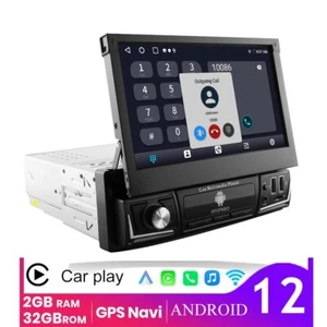 Single 1 Din 7" CarPlay Car Stereo Radio Filp Out Touch Screen Bluetooth FM MP5 - Picture 1 of 23