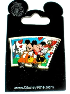 RARE Disney Pin ✿ Mickey Mouse Minnie Postcard Paris Eiffel Tower Roses Scooter - Picture 1 of 5
