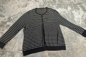 Jones New York Women’s Black and White Striped Button Front Cardigan Xxl - Picture 1 of 4