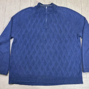 Tommy Bahama Sweater Mens 2XL Blue Quarter Zip Cotton Textured Knit Pullover - Picture 1 of 6