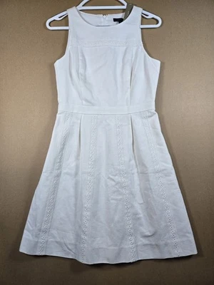 J. Crew Women’s 100% Cotton Sleeveless Embroidered Pleated Dress Sz 4 White  - Image 1 of 4