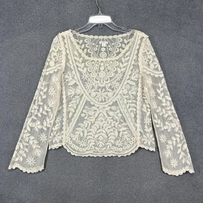 Top Xhilaration Mujer Pequeño Blanco Crema Encaje Malla Bordado Boho Floral Transparente Foto 1 de 4