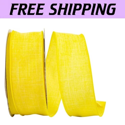 Vibrant Yellow Linen Wired Edge Ribbon - 2.5 Inch x 50 Yards for Gifts & Crafts - Image 1 of 2
