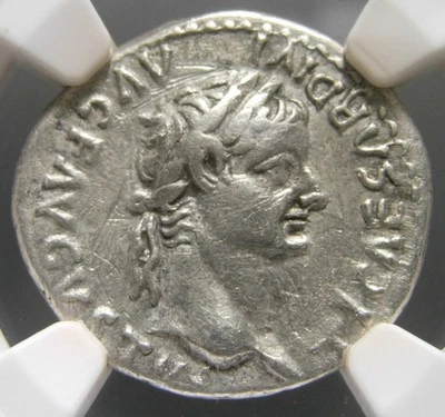 Tiberius AR Denarius (16-37 AD) "Tribute Penny" Certified NGC - Image 1 of 4