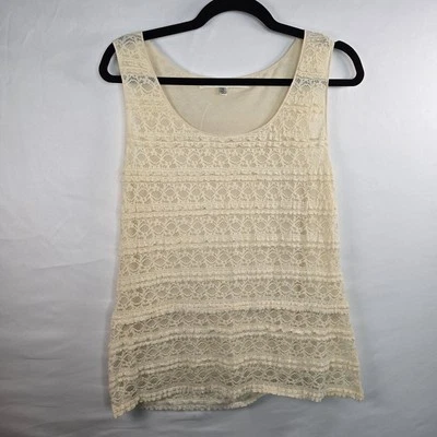 Max Studio Ruffle Lace Tank Top Women's Size L Ivory Y2k 90's Boho Coquette - Image 1 of 4