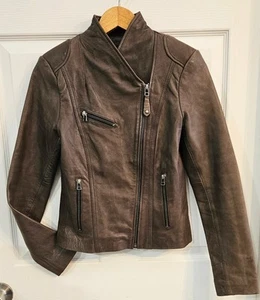 Chaqueta motera de cuero para mujer Marc New York talla XS marrón - Imagen 1 de 10