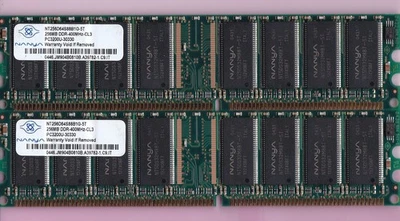 512MB 2x256MB DDR-400 NANYA PC3200 NT256D64S88B1G-5T DDR1 Desktop Ram Memory Kit - Image 1 of 4