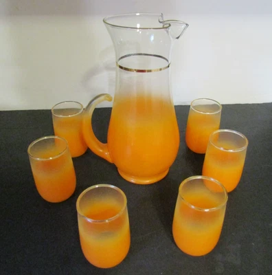 Jarra de vidrio West Virginia MCM Blendo jugo de naranja/cóctel y 6 vasos Foto 1 de 4