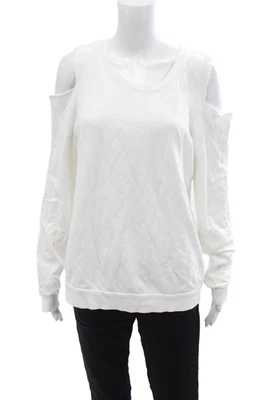 Top de mujer Nation LTD cuello redondo hombro frío recorte manga larga blanco talla M Foto 1 de 4