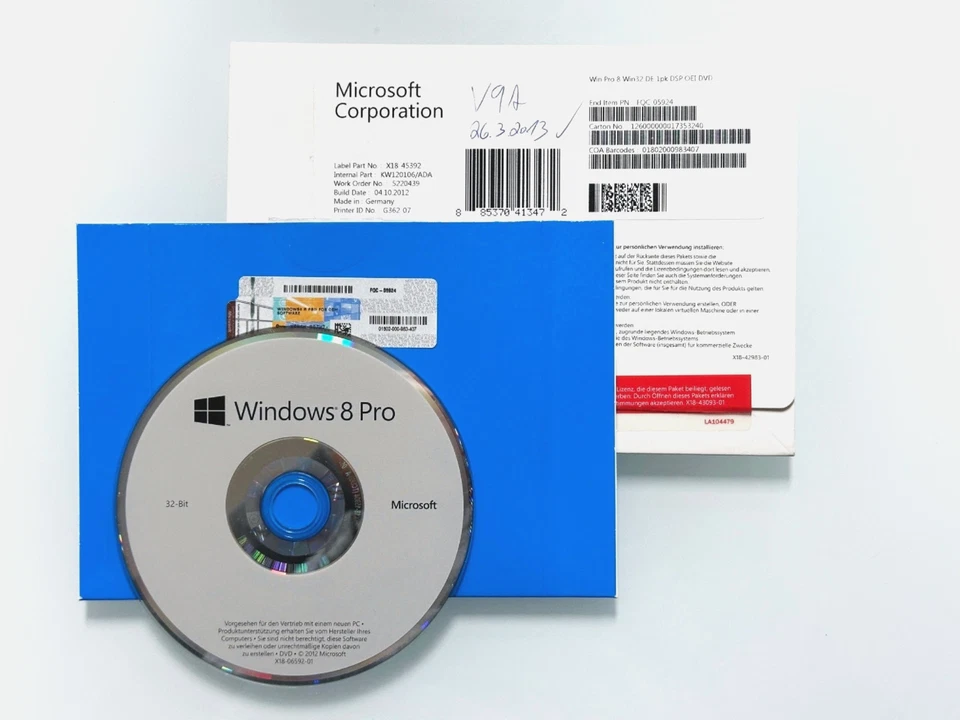 Microsoft Windows 8 Professional 32Bit FQC 05924 SB/OEM DVD Vollversion DE - Bild 1 von 1