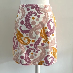 Boden Size 12 Petite Pink Orange Patterned Short Skirt 100% Cotton Lined - Picture 1 of 10