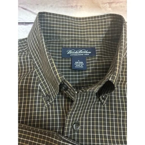 Brooks Brothers Plaid Button Down Non Iron Dress Shirt Brown Mens Large - Picture 1 of 6