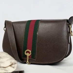 Bolso de Hombro GUCCI Sherry Line Horsebit Marrón Oscuro Raro De Colección Auténtico De Japón - Imagen 1 de 9