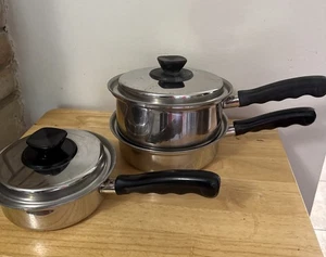Vintage Vita Craft 7 Ply Nicromium Steel 3 Sauce Pans w/ 2 Lids Made USA - Picture 1 of 8