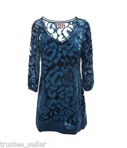 Neu mit Etikett Juicy Couture Damenmode Blaufuchs durchsichtig Spitze Seide Mini Tunika Kleid - Bild 1 von 3