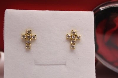 ORECCHINI CROCE  ARGENTO RODIATO DORATO UNISEX ZIRCONI BIANCHI MM 8X11  EXPLOIT - Immagine 1 di 4