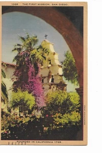 Erste spanische Mission San Diego Kalifornien 1769 Postkarte verschickt 1946  - Bild 1 von 2