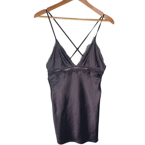 Vestido sin Mangas Babydoll Victorias Secret Y2K Para Mujer Mediano Satinado Negro Pestañas Encaje - Imagen 1 de 9