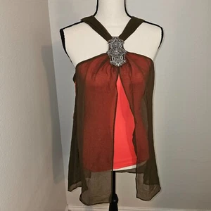 Jennifer Lopez Stretch Coral Inside Blouse Top Sleeveless Size Measured - Picture 1 of 14