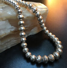 Vintage Navajo Sterling Pearl 4 Directions Stamped Bench Bead Necklace- 29.5" L 