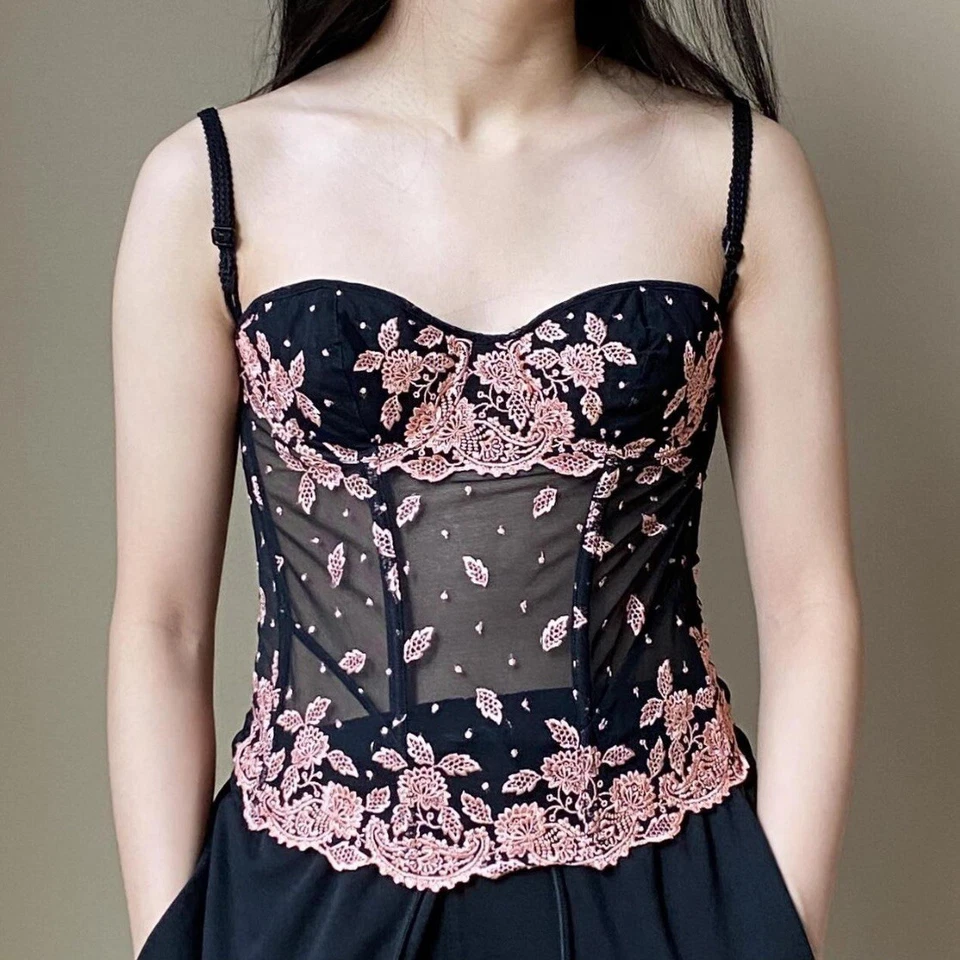 La Perla Vintage Brillante Hoja de Oro Rosa Corsé Bustier Top Talla 34 Foto 1 de 4