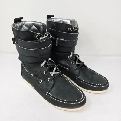 Botas femininas Balenciaga Paris tamanho 6 couro acolchoado com cadarço preto  - Imagem 1 de 4
