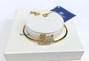 Swarovski Swan Bangle Gold-Plated Clear Crystal Pave Authentic NEW 5083133 - Picture 1 of 15