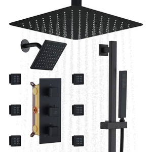 16" Luxus Duschkopf Dual Duschkopfsystem mit Schiebestange & 6 Körperdüsen - Bild 1 von 29