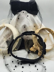 Vtg Womens Hats Lot 5 Netting Velvet Black Cream 1950s Caps Jonquil Union Made - Picture 1 of 22
