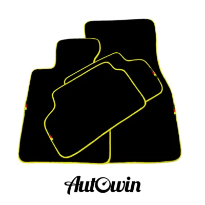 Alfombrillas negras AutoWin para BMW Serie 2 F22 cupé de 2 puertas 2014-2021 moldura amarilla Foto 1 de 4