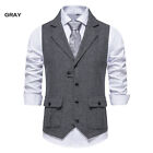 Men Vest Tweed Lapel Wool Waistcoat V-Neck Sleeveless Vest Vintage Party Suit UK