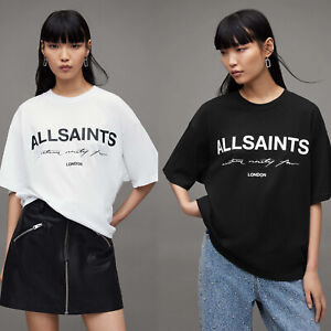 All Saints Logo T-Shirt Hellis Carlie Oversized Organic Cotton Crew Neck Tee