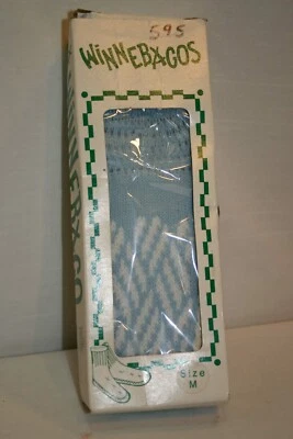 NOS M 复古 70 年代拖鞋袜蓝色 Creslan 针织 Winnebagos 鞋乙烯基鞋底 — 第 1/4 张图片