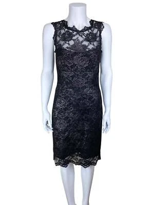 Vestido para mujer Nicole Miller de encaje con lámina metálica dorado negro talla 8 Foto 1 de 4