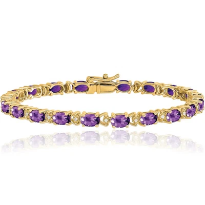 14K Solid Yellow Gold Oval Amethyst Diamond Tennis Bracelet - Image 1 of 4