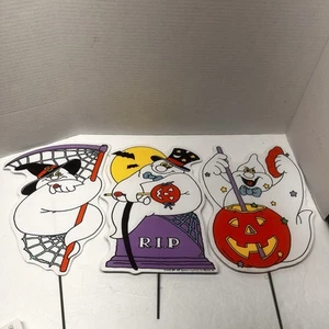 Vtg 90's Impact Plastics Yard Art Halloween Ghosts Jack O Lantern JOL Lawn Signs - Picture 1 of 5
