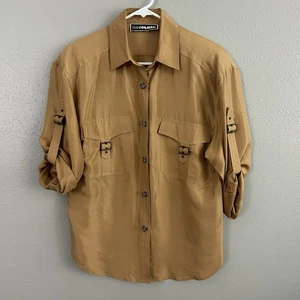Vintage Diane Gilman 100% Seide Knopfleiste Bluse Größe M Rollriegel Schnalle Ärmel - Bild 1 von 8