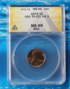 1972 Lincoln Memorial DDO, FS-103, DDO, Double Die Obverse, Red, ANACS MS65 - Picture 1 of 7
