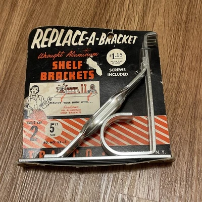 New Vintage Set of 2 Travco Wrought Twisted Aluminum 5” Shelf Brackets SB-5 NOS - Image 1 of 4