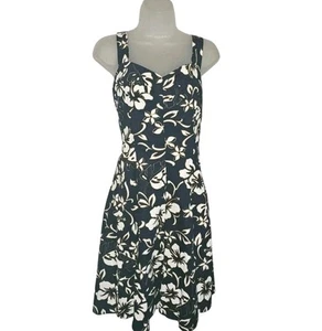 Hilo Hattie Dress Women M Blue White Floral Hawaiian Cotton Sleeveless Vacation - Picture 1 of 9