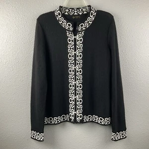 NWOT La Vacunita 100% Baby Alpaca Cardigan Black White Incan Trim Cusco Peru L - Picture 1 of 9